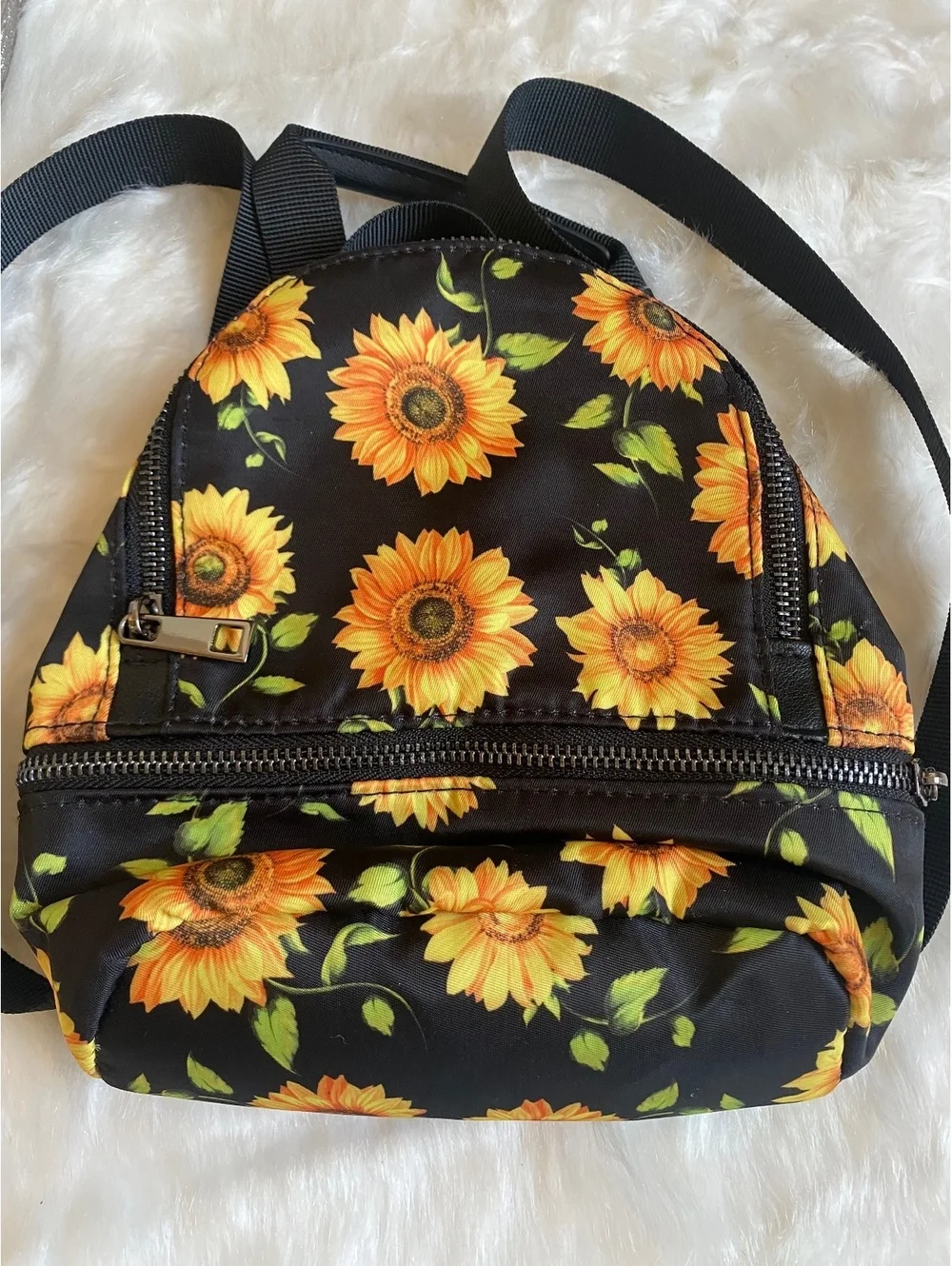 Small Black Backpack with Sunflower Print
